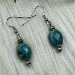 Speckled Blue glass dangle earrings